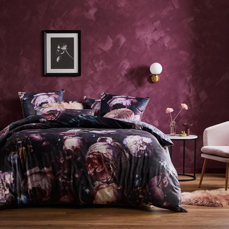 Platinum Marbella Charcoal Printed Velvet Quilt Cover Set | Super King Bed | Charcoal